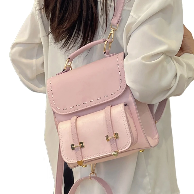 Vintage Small Backpack for Women College Student PU Leather Shoulder Handbag