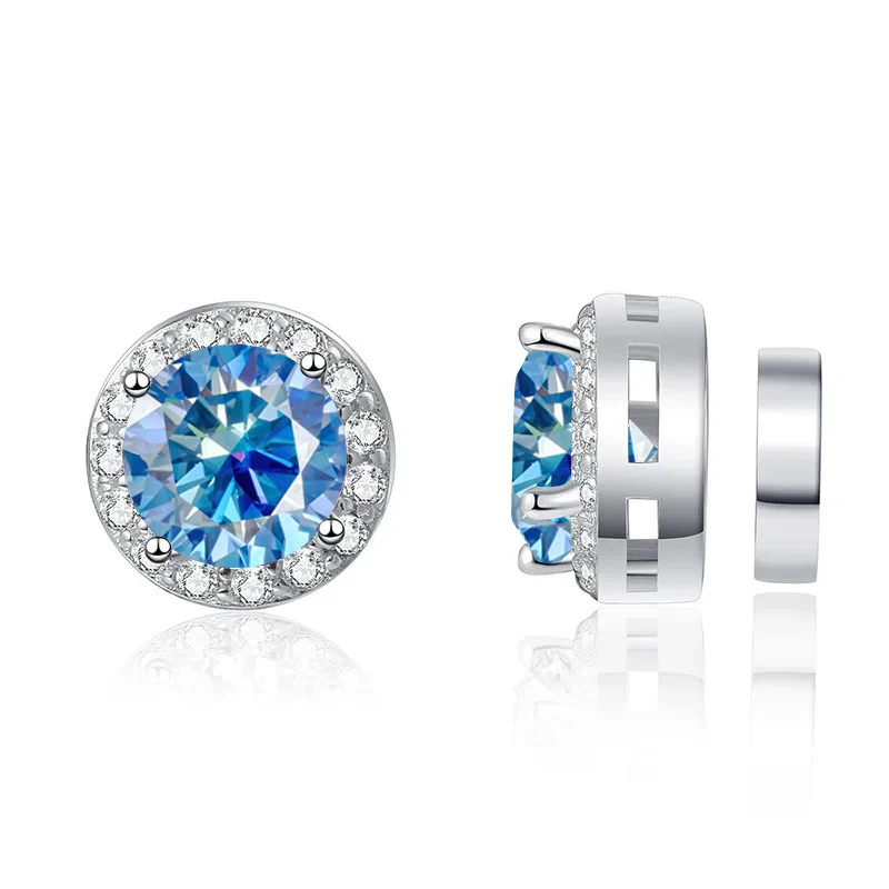 JOIAS HOME S925 Sterling Silver Earless Magnetic Earrings Round Moissanite for Men and Women Daily Party Simple Fine Jewelry