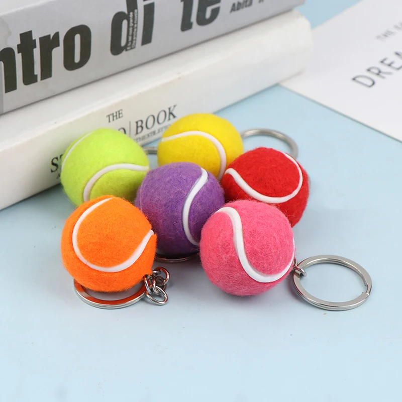 Cute Sport Mini Metal Tennis Ball Keychain 6 Color Pendant Car Keyring Sports Key Chain For Teenager Fan Love Sports Gifts