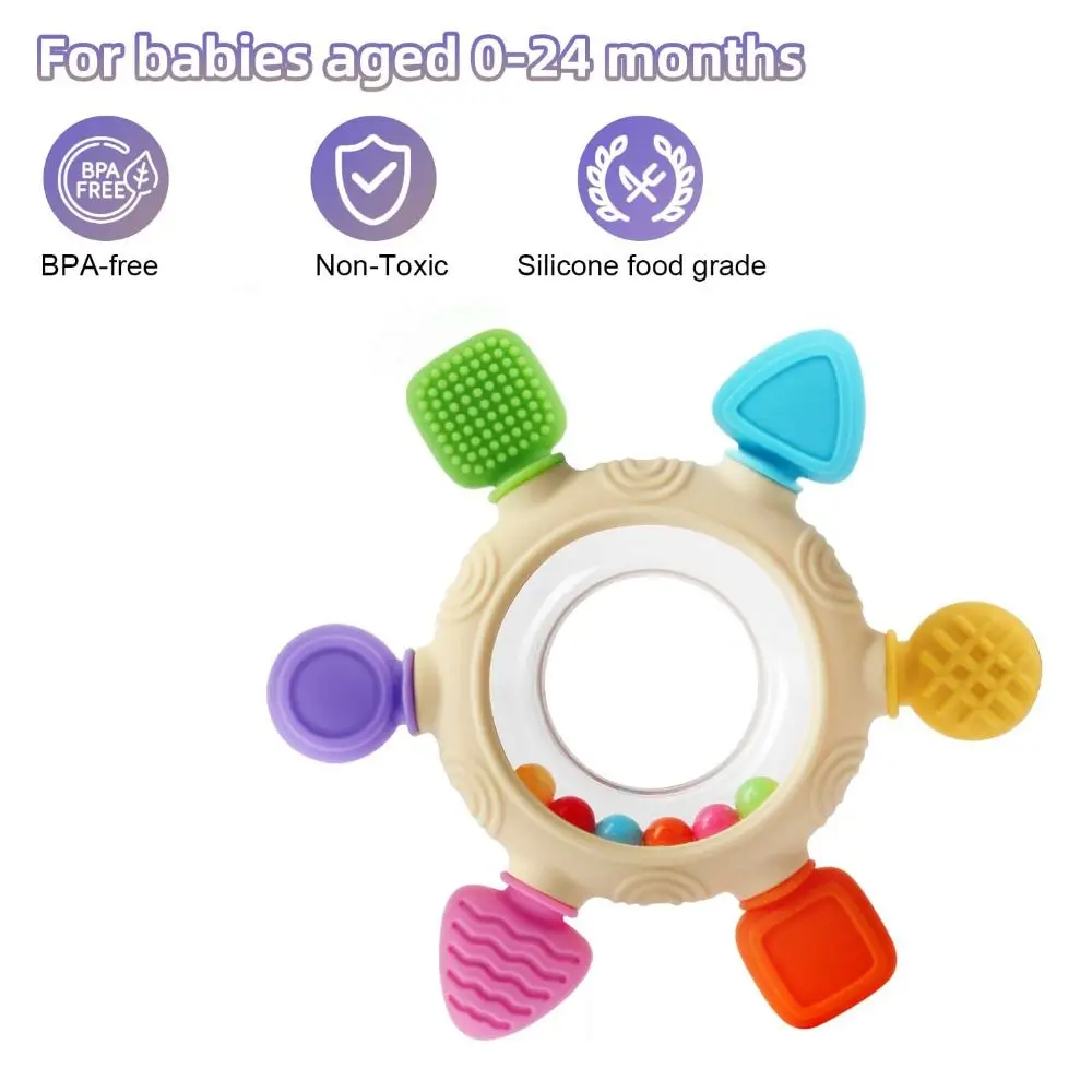 Anillos de dentición para bebé sin BPA, juguetes sensoriales de silicona relajantes para masticar, diseño de alivio, mordedor calmante para encías dolorosas, alivio para recién nacidos