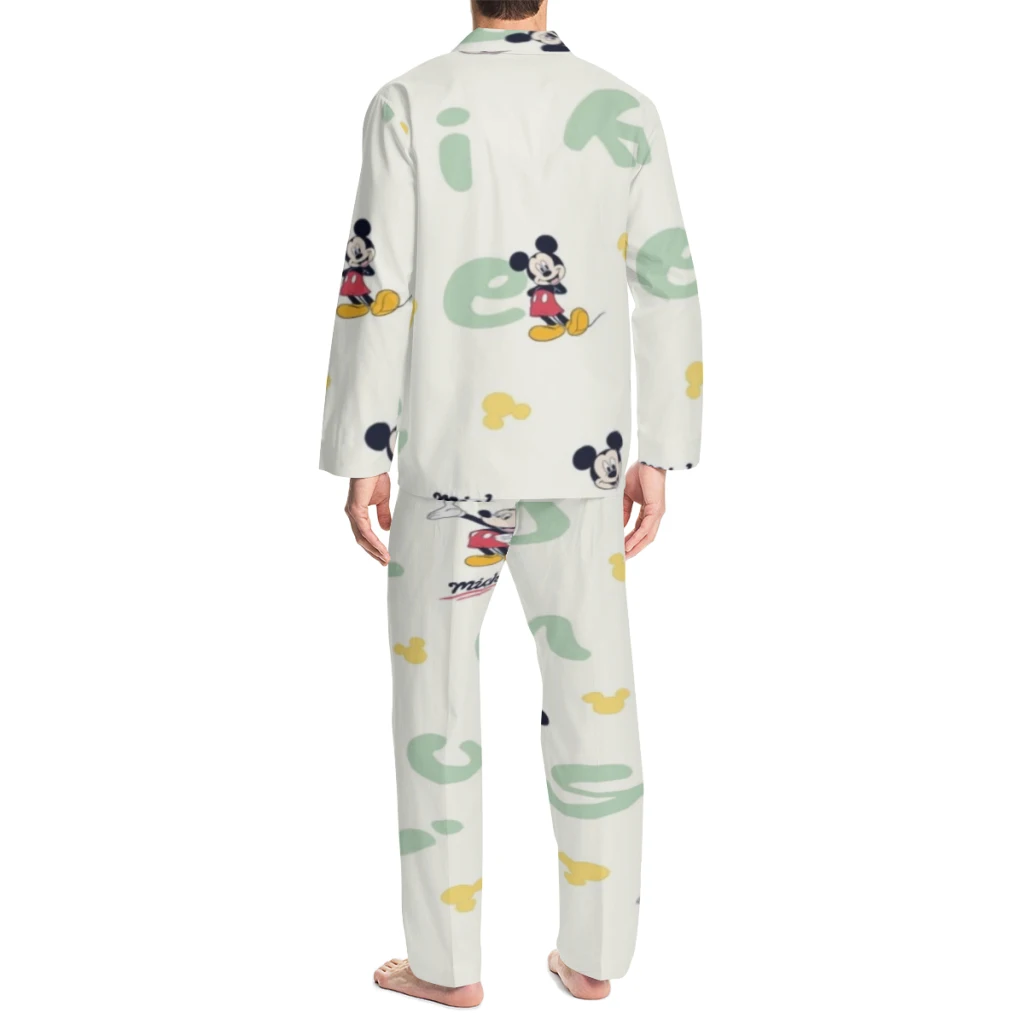 Conjunto de pijamas de algodón de Mickey Mouse de Disney para hombres y mujeres, pijamas casuales con estampado de muñecos de fresa de manga largaDisney Mickey Mouse