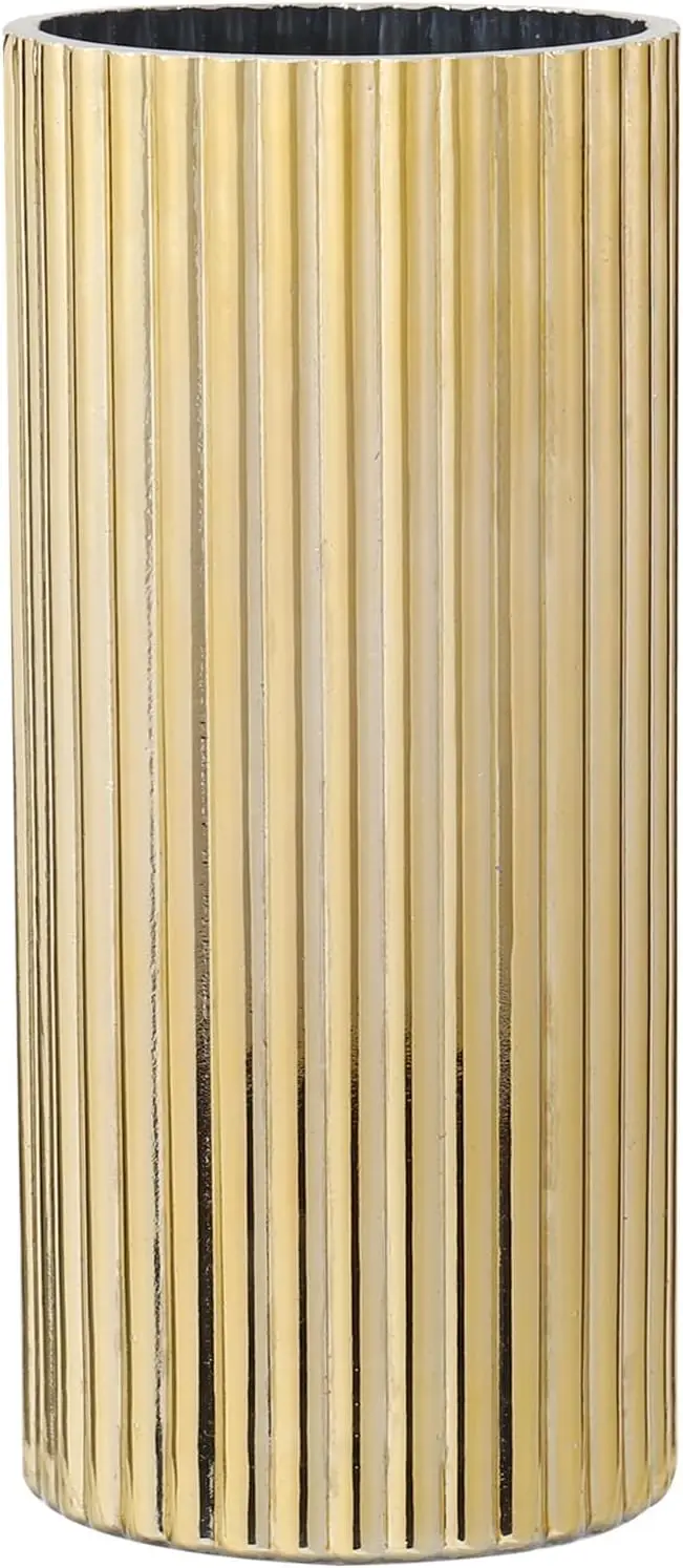 

Gold Vase, Ribbed Glass Vase for Flowers, Modern Flower Vases for Tulips, Tall Fluted Vases for Living Room, Dining Tabl