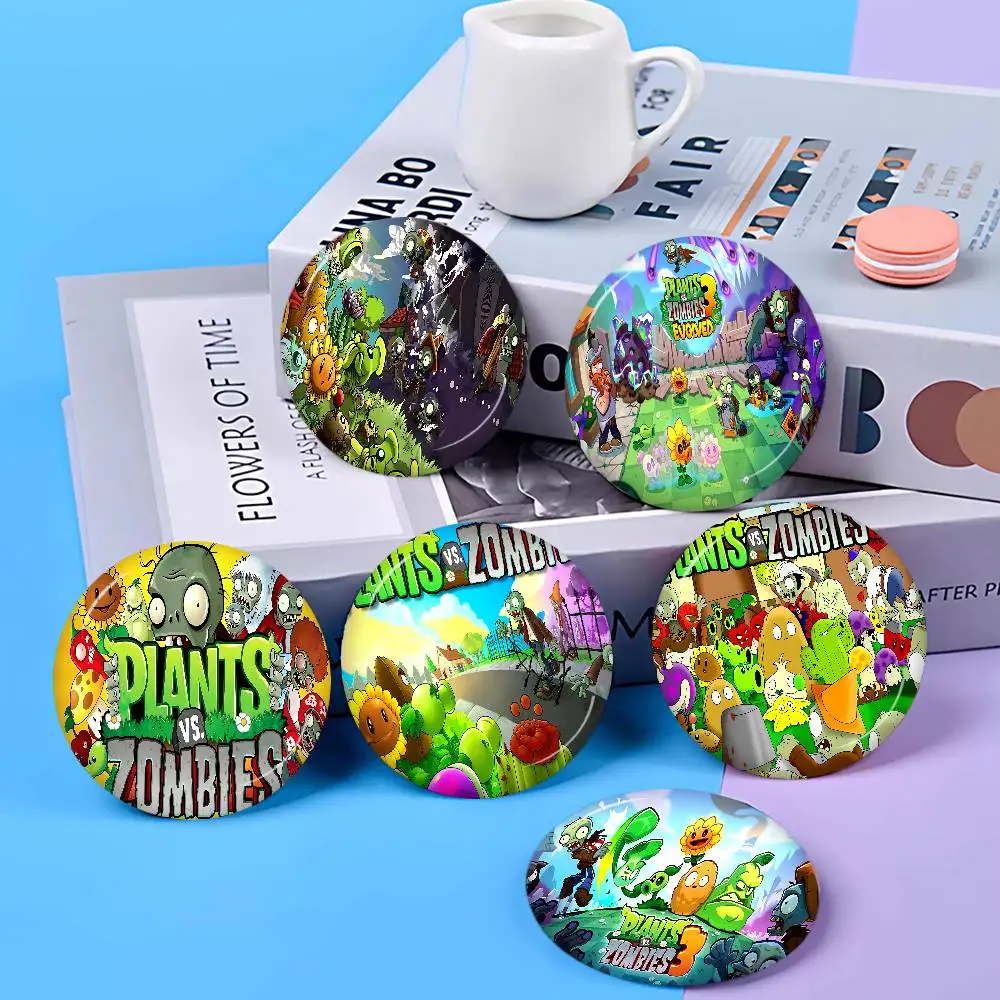 AZNM Plants vs Zombies Game Creative Pins Funny Faces Round Snap-in Brooch Badge Backpack Hat Accessories Jewelry Gifts