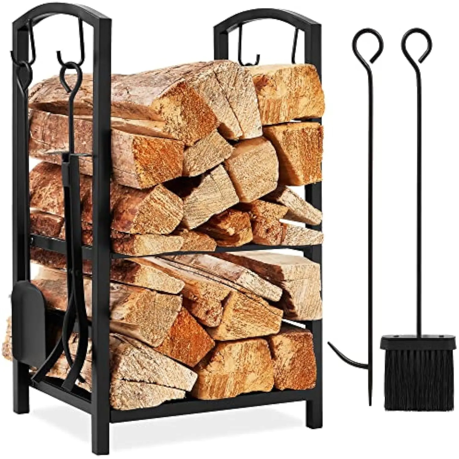 Best Choice Products 5-Piece Indoor Outdoor Wrought Iron Firewood Log Storage Rack Holder Firepit Tools Set for Fireplace