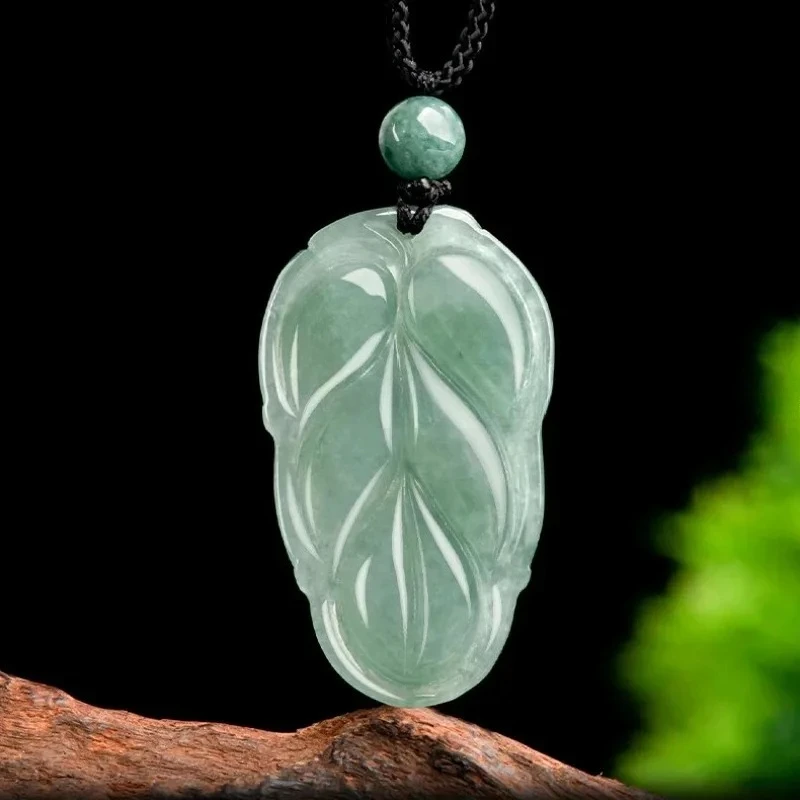 

Натуральный Мьянманский жадеит, масло, зеленый лист, кулон, модное простое нефритовое ожерелье для мужчин и женщин, праздничные подарки