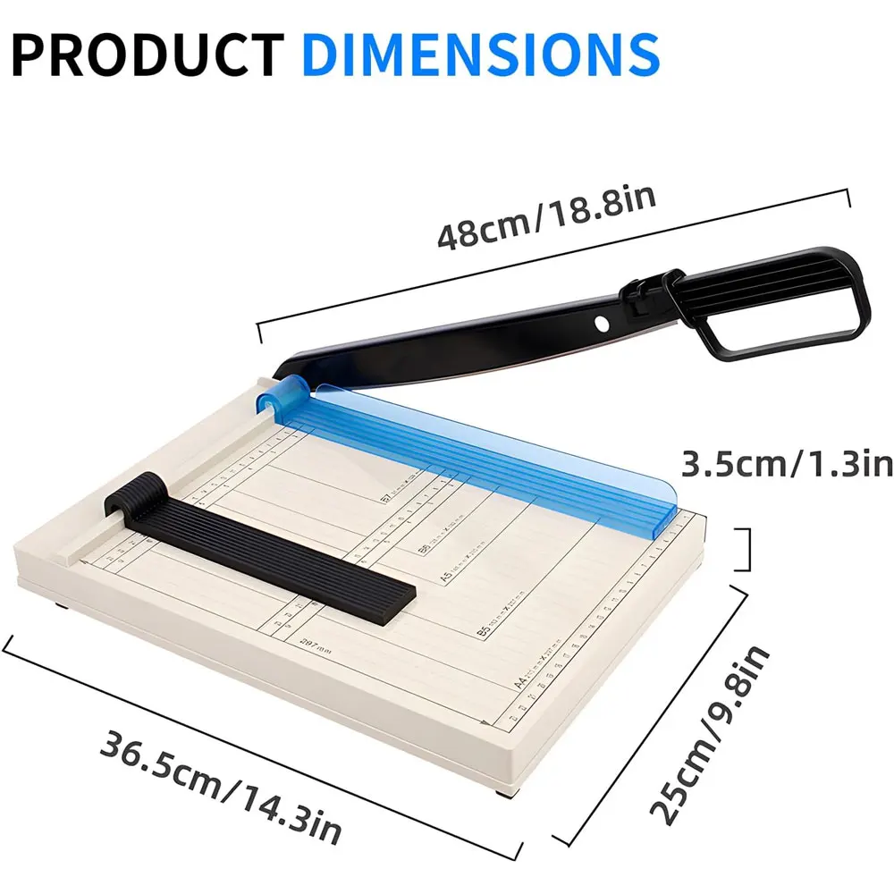 قاطعة ورق A4، قاعدة معدنية، سعة 12 ورقة، 2 حواجز ضغط الورق، قاعدة بخطوط شبكية، A4~B7