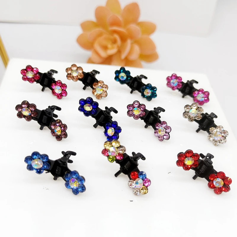 12Pcs/Lot Shiny Colorful Rainbow Flower 2cm Mini air Claw Clips Grip Barrettes Clamps Girls Hairpin Hair Styling Accessories