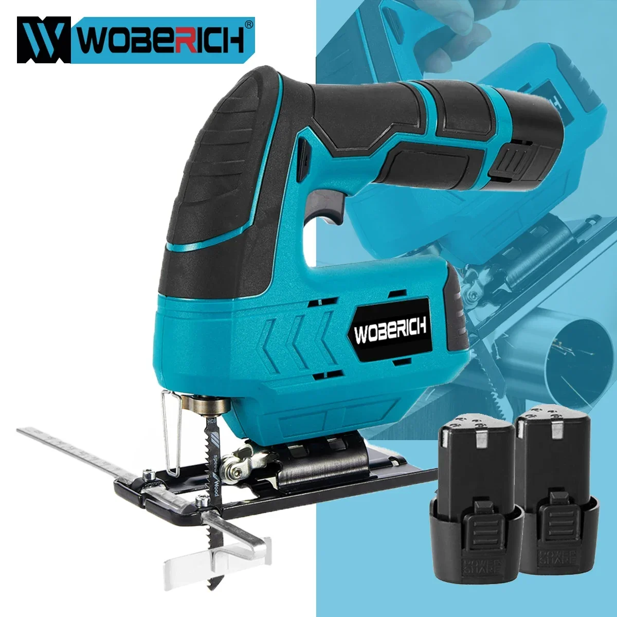 WOBERICH 12V Cordless Jig Saw Electric Jigsaw Speed Adjustable Portable Woodworking Power Tool 45 Degree Tilt Angle