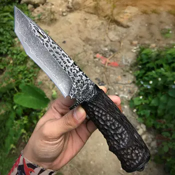大馬士革鋼固定刀刃獵刀,男士EDC固定刀刃獵刀,戶外探險刀,生存狩獵露營刀 6 最佳銷售 大馬士革獵刀 - №6