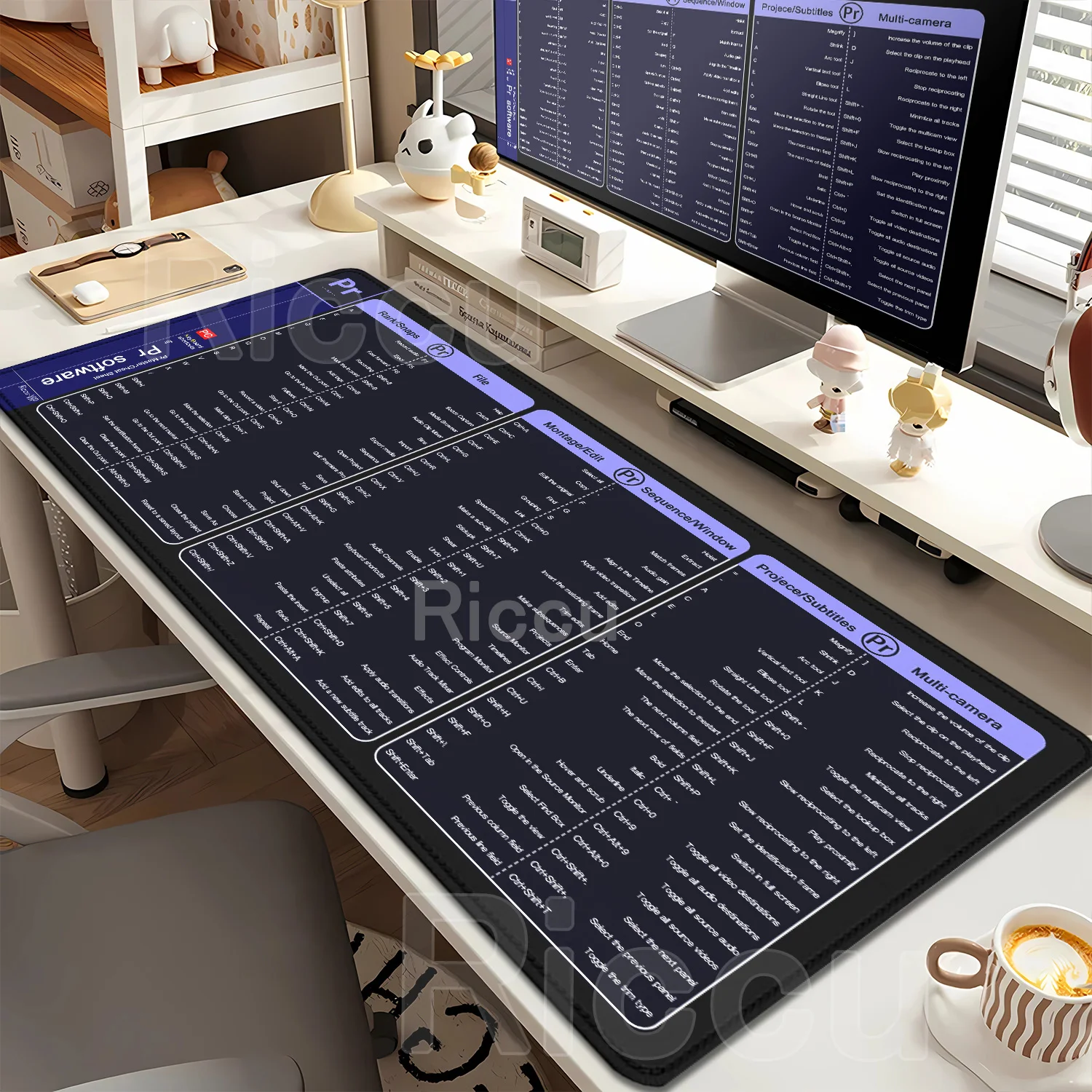 PR Premiere Shortcuts Mouse Pad Large Extended Big Keyboard Mousepad laptop Stitched Edge offices accessories teclado Desk Mat