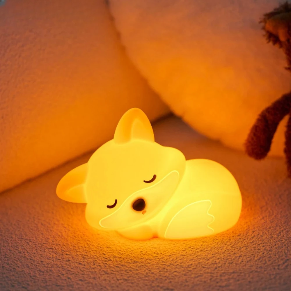 Silicone Fox Night Light Timing Squishy Nursery Sleeping Nightlight Rechargeable Touch Sensor Bedside Lamp for Gift Room Decor