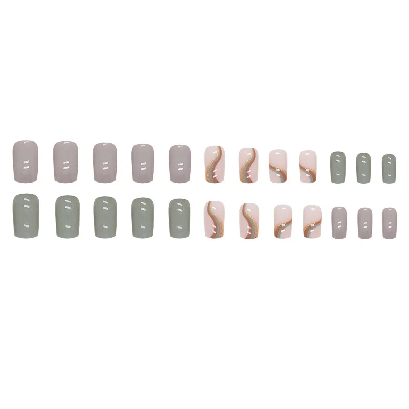 24 pieces of short square press on nails, simple and fashionable fake nails with 1 nail glue and 1 nail file  w1059