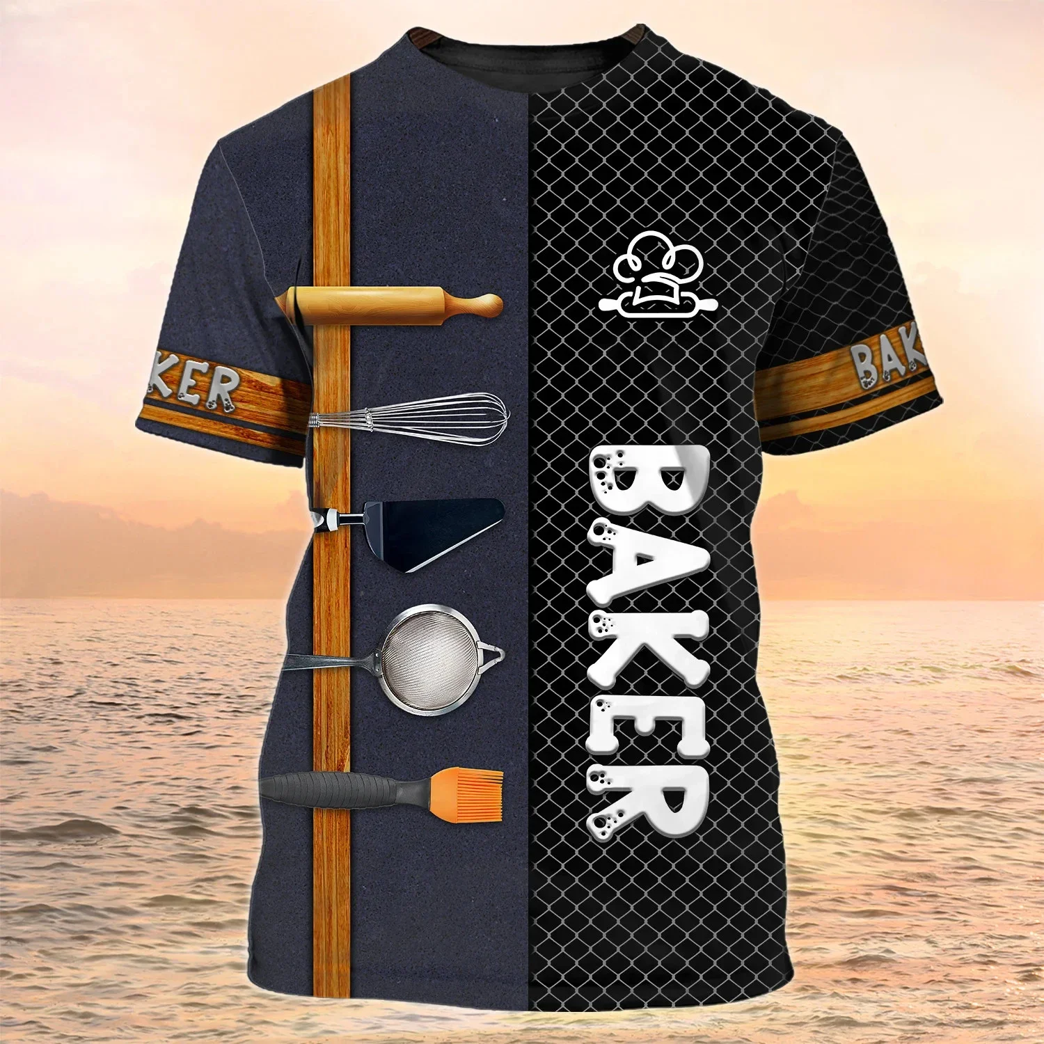 Chic Chef Clothing 3D Printed Men's T-Shirt Pastry Kitchen Cooking Oversized O-Neck Top Breathable Dirty Resistant Short Sleeve