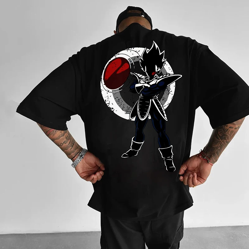 

Front Shoulder Short Sleeve T-Shirt Men's Summer DRAGONBALLZ Dragon Ball Z Vegeta Printed Heavy Cotton Half Sleeve Top