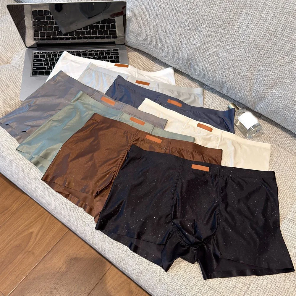 

Men Satin Trunks Shiny Boxer Shorts Underwear Ice Silk Panties Solid Bulge Pouch Underwear Boxers Underpants