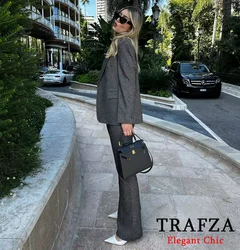 TRAFZA Office Lady Commuter Blazer Suit Damska marynarka z klapami i kieszeniami na jeden guzik Nowość 2024 Jesienna modna marynarka garniturowa