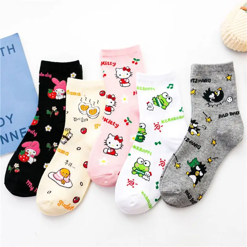 

Sanrio Anime Women's Socks Kawaii Hello Kitty kulomi My melody Cartoon Mid-tube Cotton Sports Breathable Student Sock girl Gift