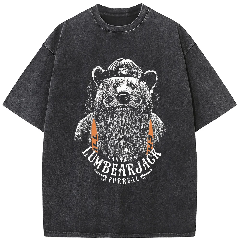 

Bear Furreal Printed Stylish T-Shirt 90s vintage unisex washed old T-shirt Unisex Breathable Casual Tees