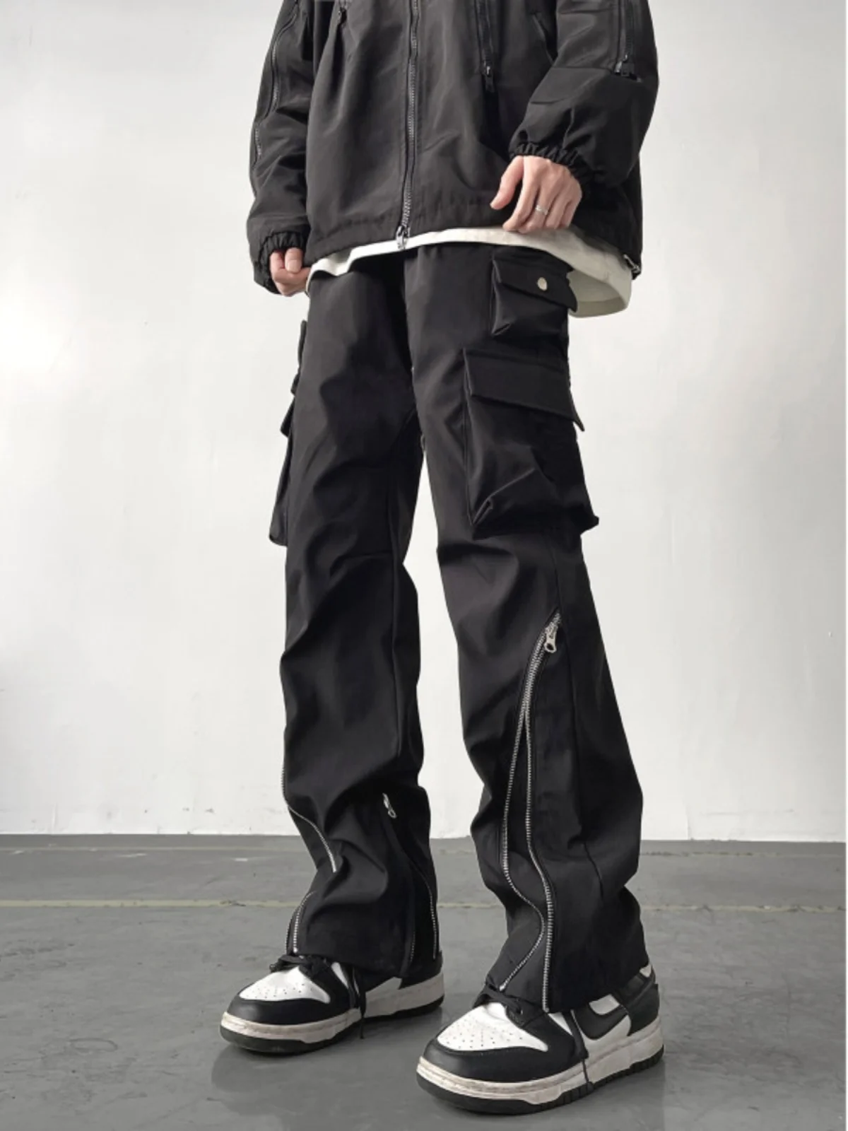 

American Sle Men's Zipper Paratrooper Workwear Pants Trendy Brand Casual Trousers Autumn Faion Straight Leg Pants