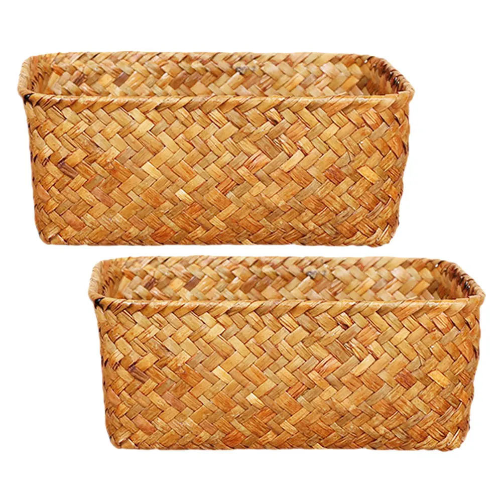 

2 Pcs Baskets Seagrass Weaving Living Room Coffee Table Kitchen Organizer Desk Snack Basket Pantry Decorative Shelf Storage