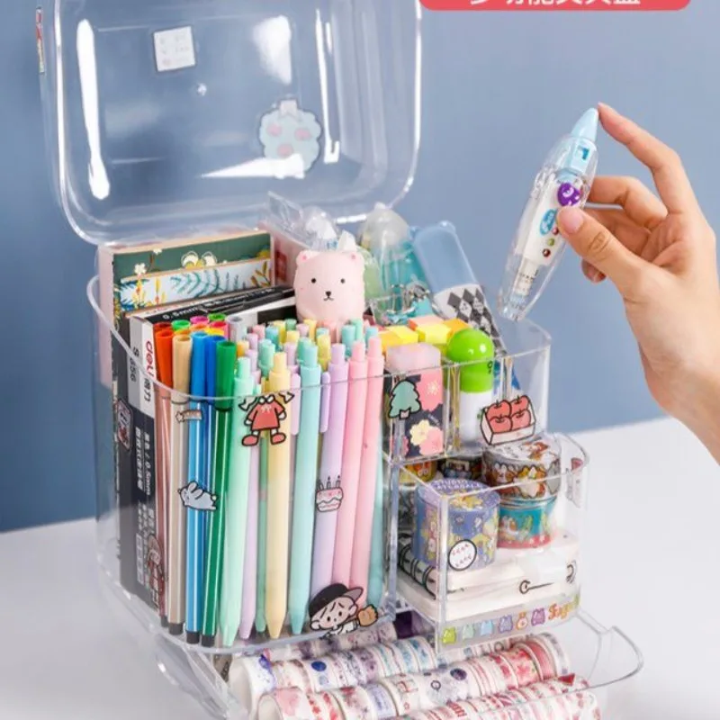 Large Capacity Pencil Storage Case Container Makeup Organizer Box Desktop Sundries Storage Box Stationery Box School