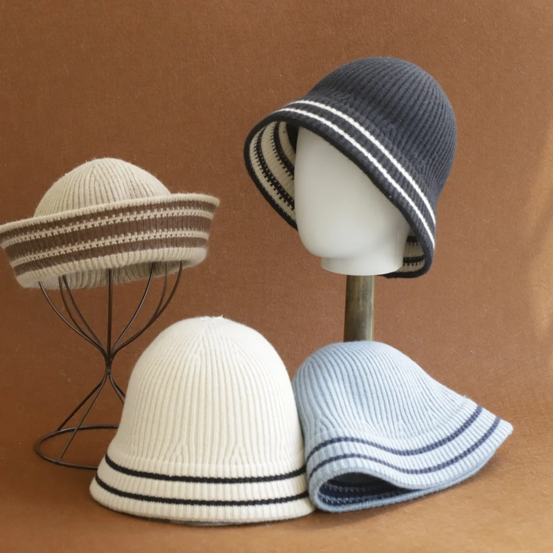 New Wool Knit Bucket Hat Women Autumn Winter Big Head Girth sailor hat Warm Fisherman Cap Match Premium Feeling Woolen Outdoor