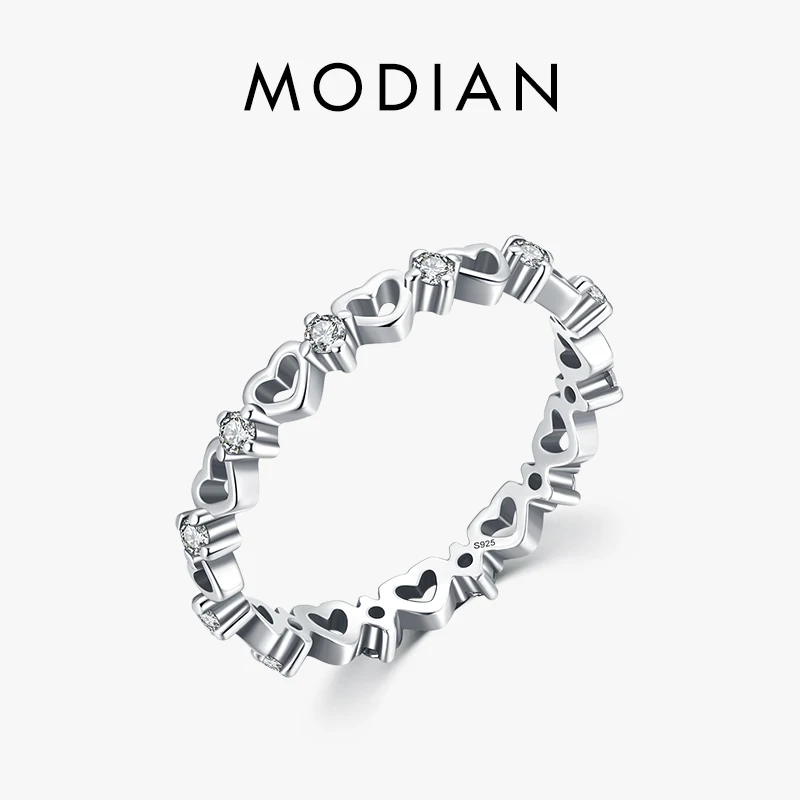 MODIAN 925 Sterling Silver Heat To Heart Stackable Ring For Women Vintage Retro Ring Size 5 6 7 8 9 Fine Jewelry Party Gift