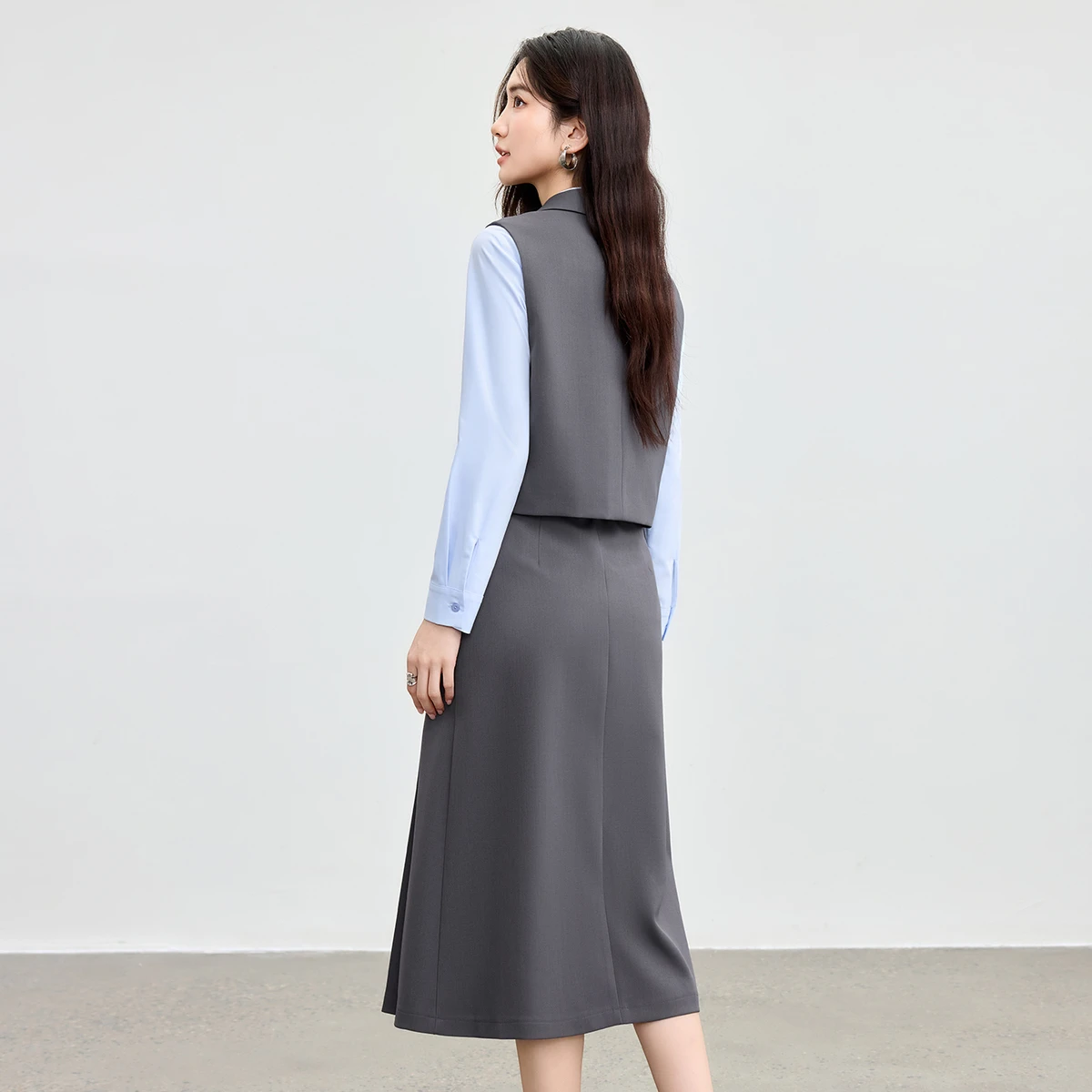 SENTUBILA Skirt Suits Solid Double Breasted Notched Lapel Asymmetrical Vest Elasticated High-Waist A-Line Pleated Skirt153ZA2894