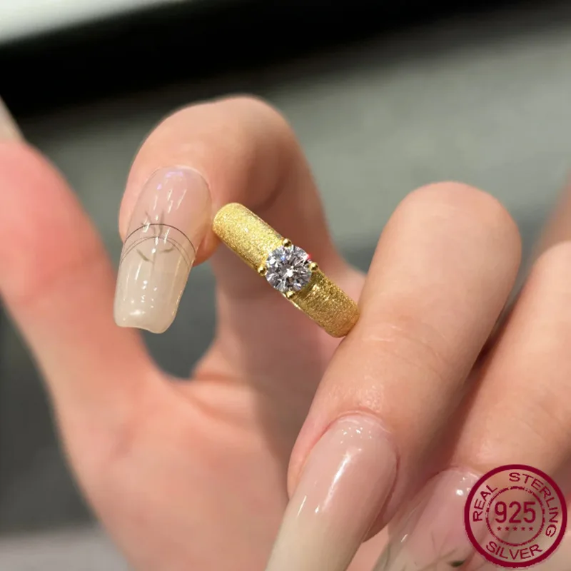 s925スターリングシルバー-サテンブラッシュ加工リング-50カラット-ホワイトダイヤモンド-ヴィンテージ風人工ブラッシュ加工リング-結婚指輪用