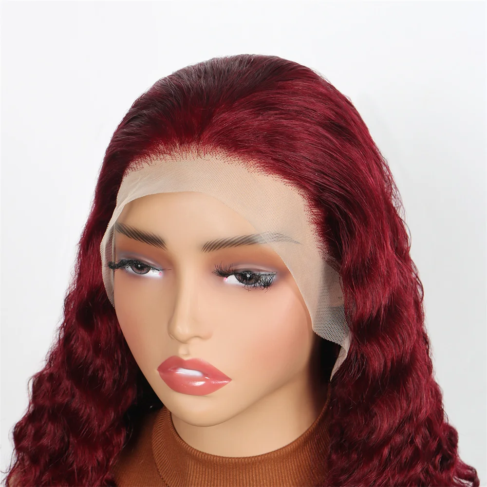 99J أحمر اللون موجة عميقة شعر مستعار شعر الإنسان 13x4 بورجوندي أسود قصير بوب الدانتيل الجبهة خصلات الشعر المستعار الإنسان للنساء قصيرة عميق مجعد