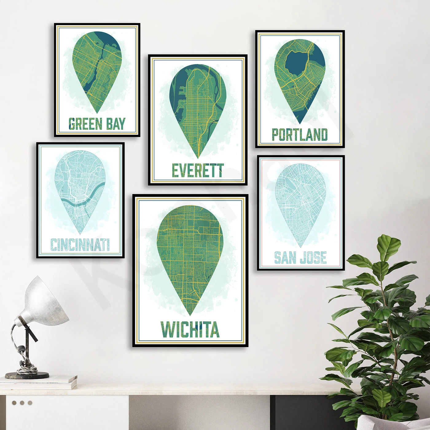 Wichita St. Paul Green Bay Fallon Everett Portland Pocatello Springfield Saginaw San Jose. City Travel Map Poster