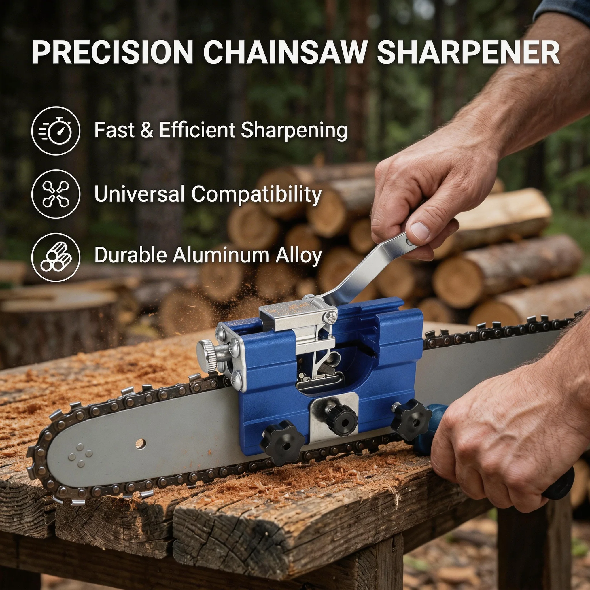 Universal Hand-Cranked Chainsaw Sharpening Kit With Grinding Rods Durable Aluminum Alloy No Disassembly Woodworking Repair Tool