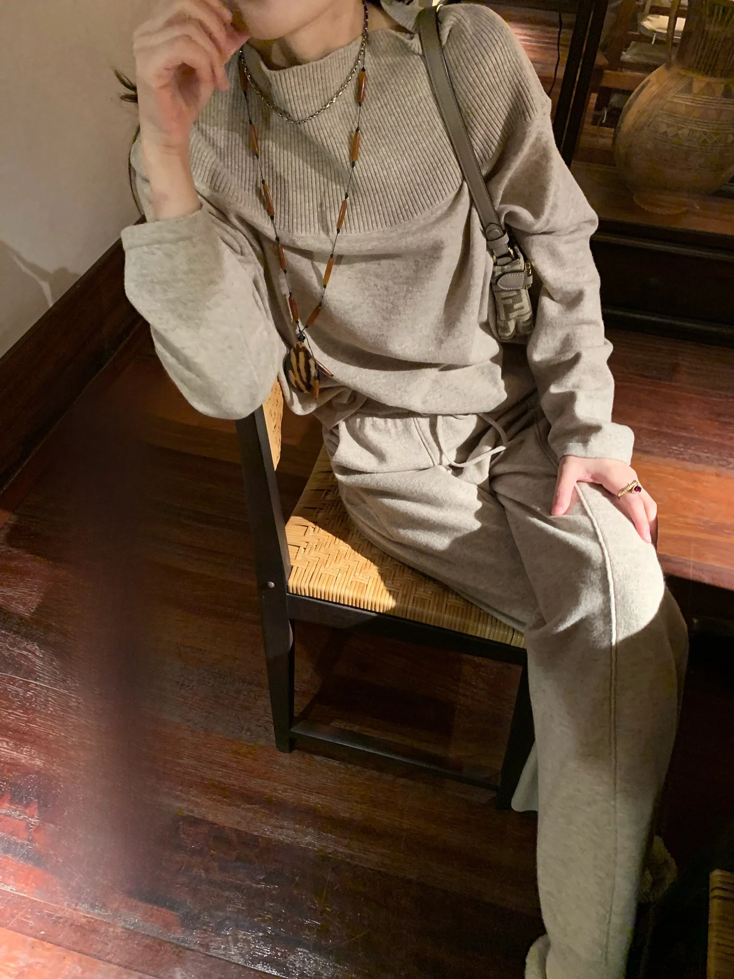 

Soft Gentle High nce Merino Wool Set One oulder Wide Leg Pants Women's Faion Casual Sle Loose Fit Long Sve