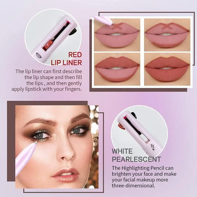 4 In 1 Make-Up Pen Markeerstift Eyeliner Wenkbrauw Voering En Lipliner Waterdichte En Langdurige Multifunctionele Draagbare Make-Up Voor