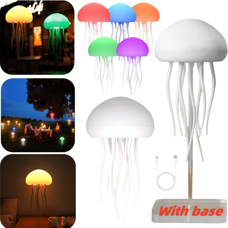 LED Night Lamp Cartoon Jellyfish Night Light RGB Gradient Cute Jellyfish Bedside Deformable Lamp Voice Control Type-C Charging