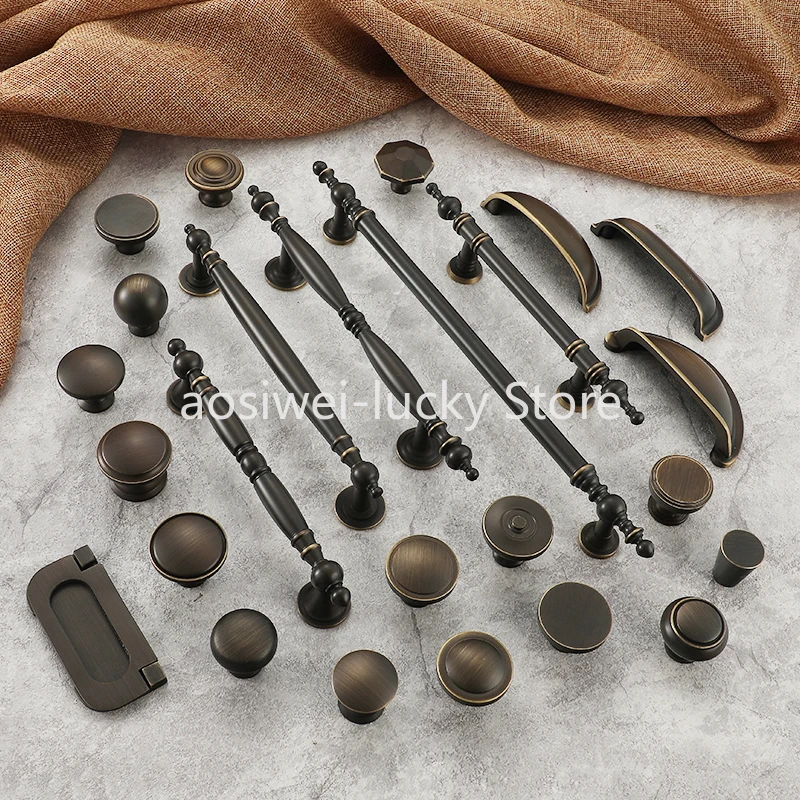 Tiradores de armario y armario de cobre antiguo amarillo americano Retro, tiradores de muebles de latón puro modernos de lujo ligero francés