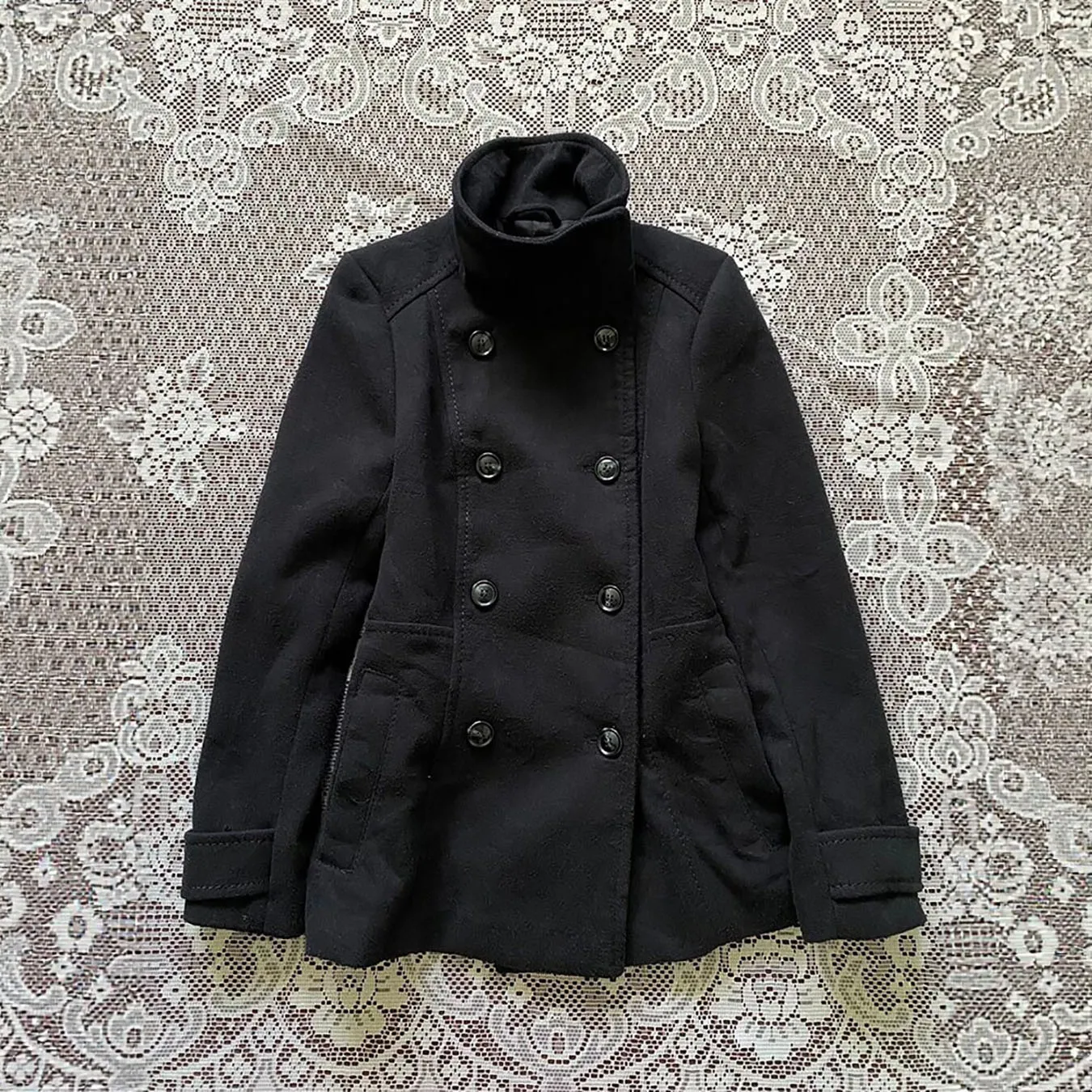 Autumn and winter Korean fashion street solid color loose stand collar right angled shoulder simple woolen coat