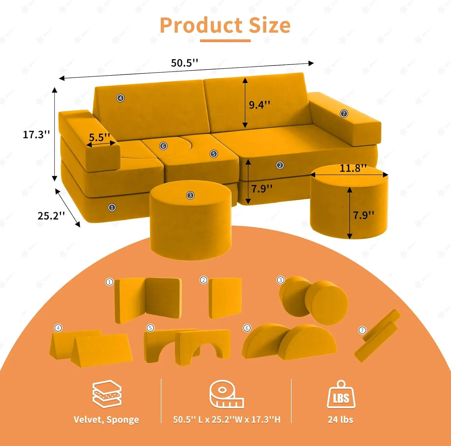 Modular for Playroom, Modular for Boys and Girls, Play for (Yellow, M)