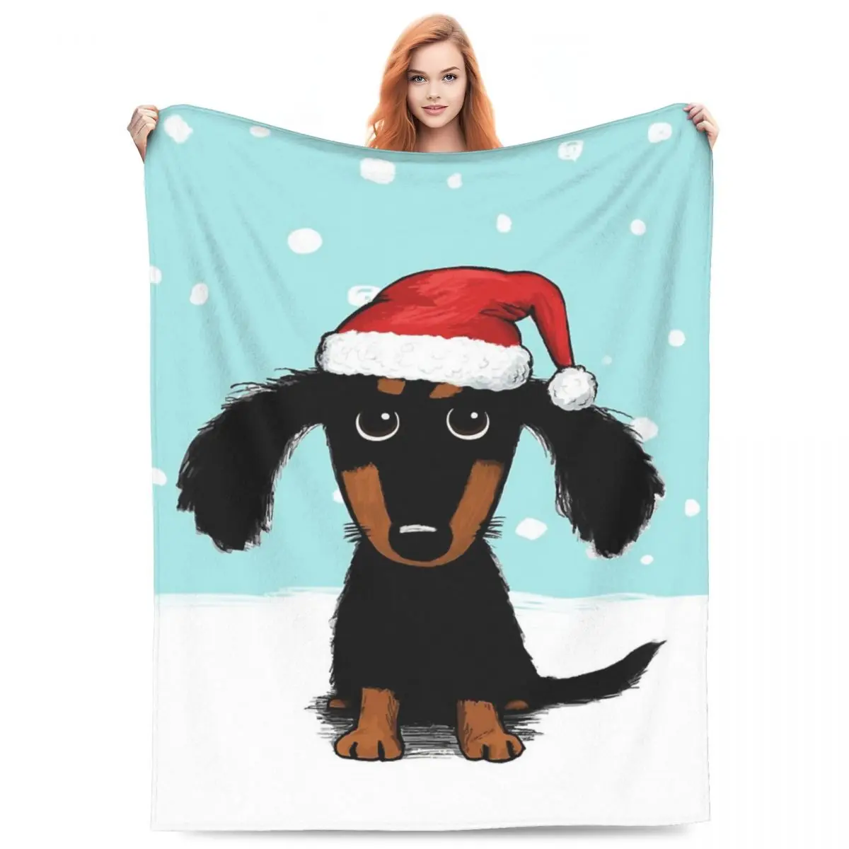 

Cute Dachshund Christmas Winter Wiener Dog Santa Blanket Flannel Throw Blankets for Home Bedroom Office Throws Bedspread Quilt