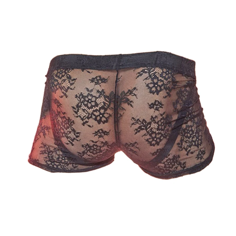 

팬티 남성 Ropa Hombre Sexy Tоy Mens Lingerie Breathable Lace Boxer See Through Underwear Lingerie Homme Bokserki Męskie Men Gift