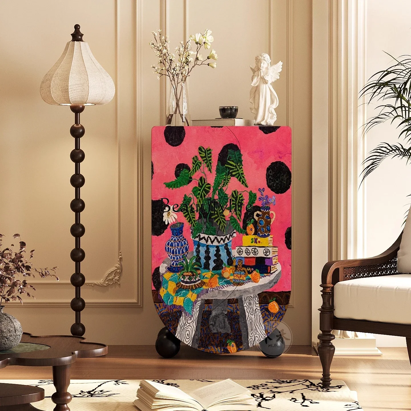 

46Abstract niche art bedroom bedside locker living room sofa household solid wood side cabinet