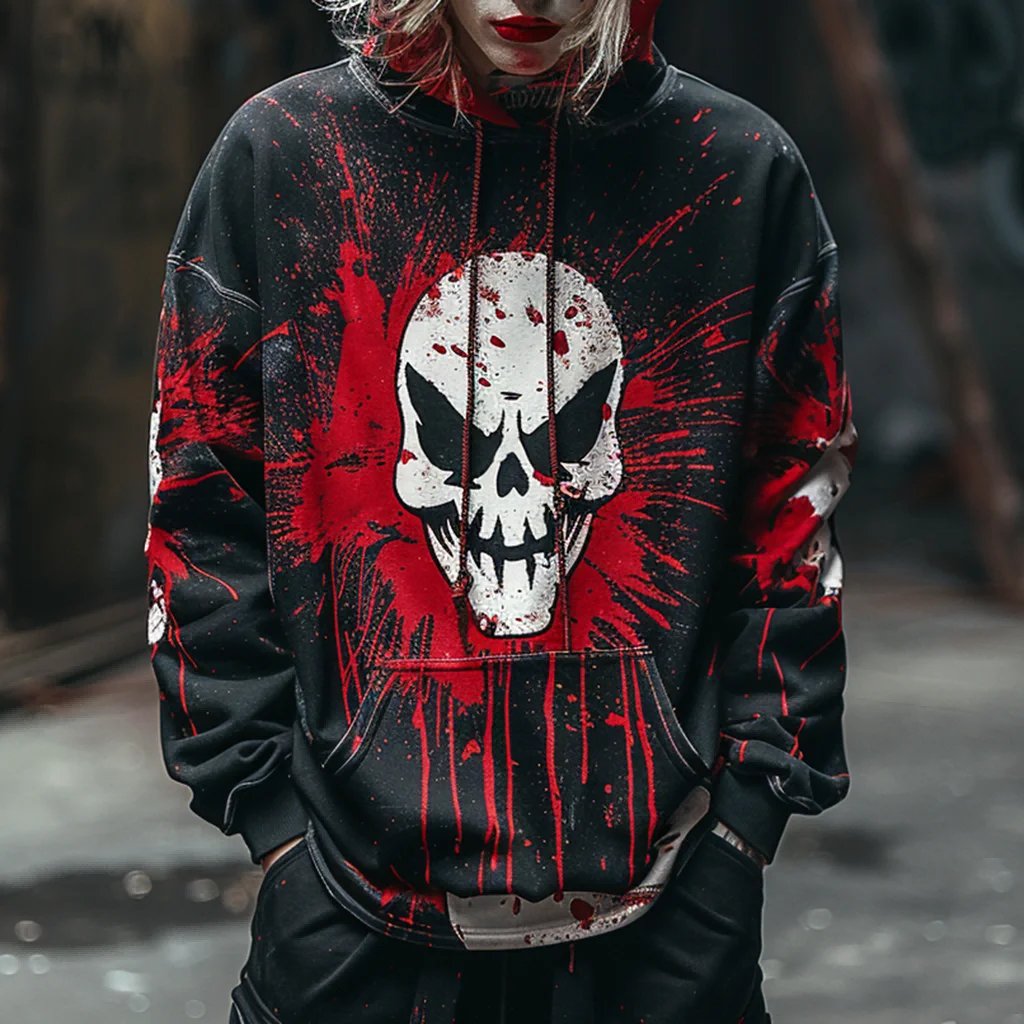 Men's round neck long sleeved winter pullover sweatshirt plus size sportswear Halloween clown print gothic pullover sweatshirt