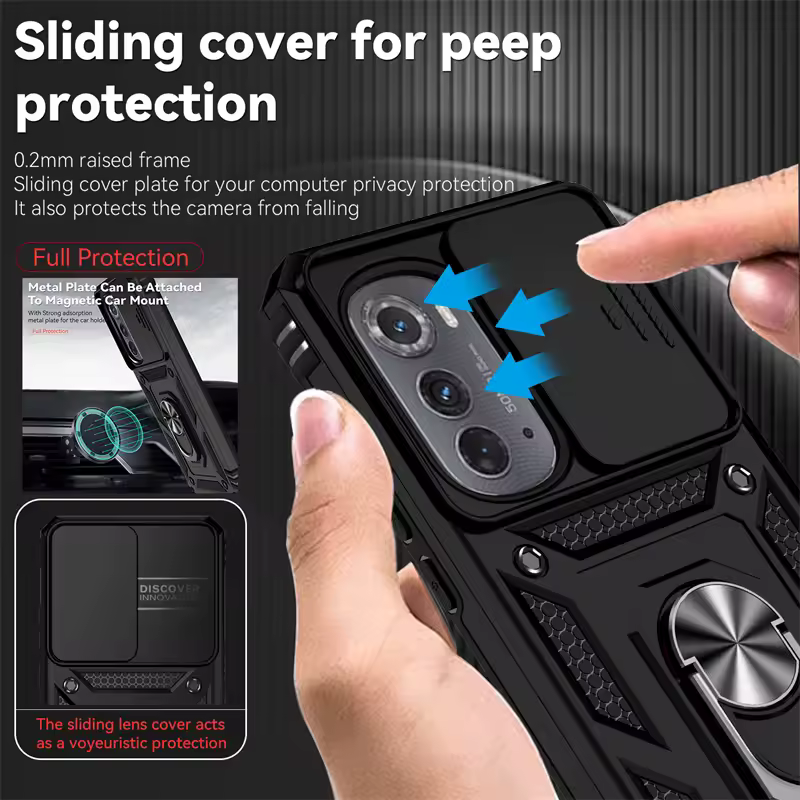For Motorola Moto Edge 2022 Case Slide Camera Protect Phone Case For Motorola Edge 2022 6.6" Car Magnetic Holder Ring Back Cover