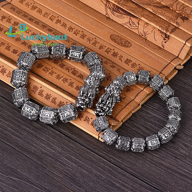 Lucky Pixiu Thai Silver Bracelet Men and Women Retro Sanskrit Transit Bead Bracelet Wholesale