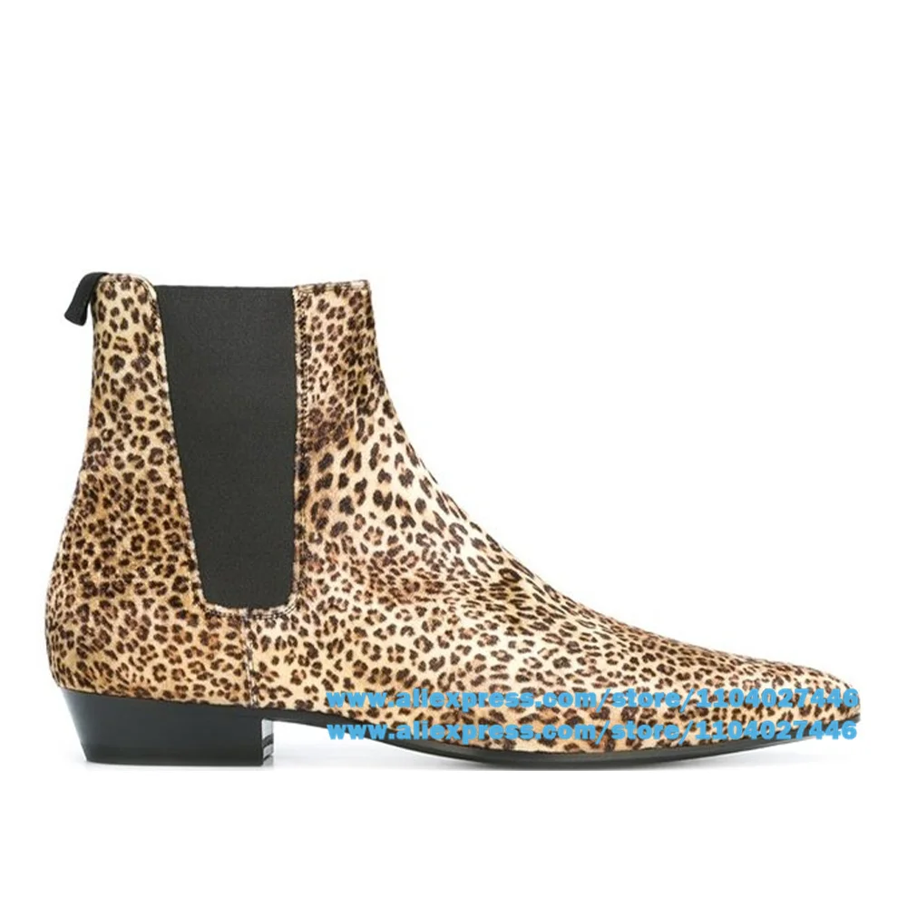 Leopard Print Chelsea Boots for Men Designer Fashionable Comfortable Pointed and Personalized Trendy Handmade Leather Boots