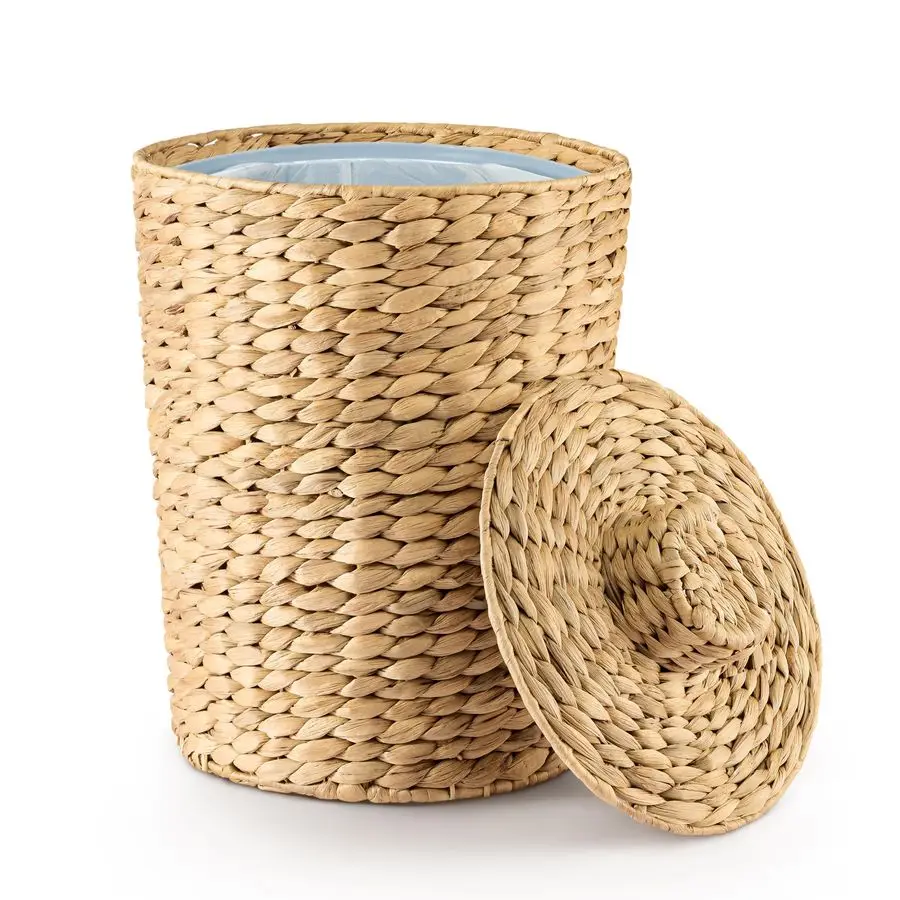 

Gallons Wicker Waste Basket Water Hyacinth Bathroom Garbage Can with a Lid Bathroom Trash Can Boho Style Wicker Trash Can with L