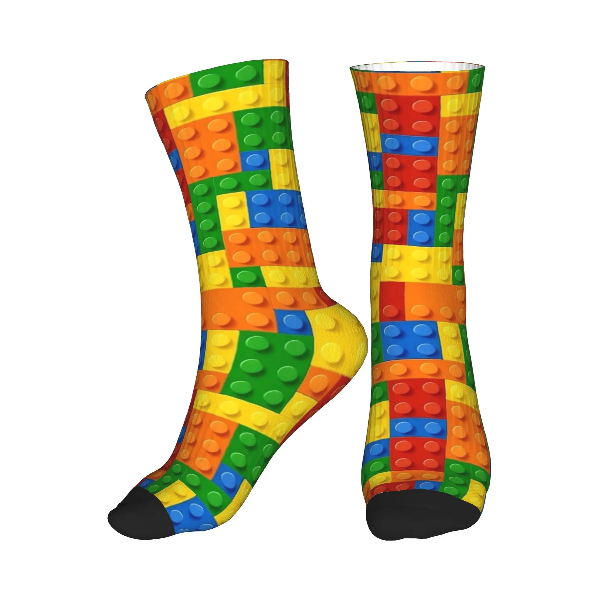 Classic Primary Color Building Blocks Socks  Casual Stockings Winter Anti Slip Couple Socks Medium Soft Graphic Running Socks