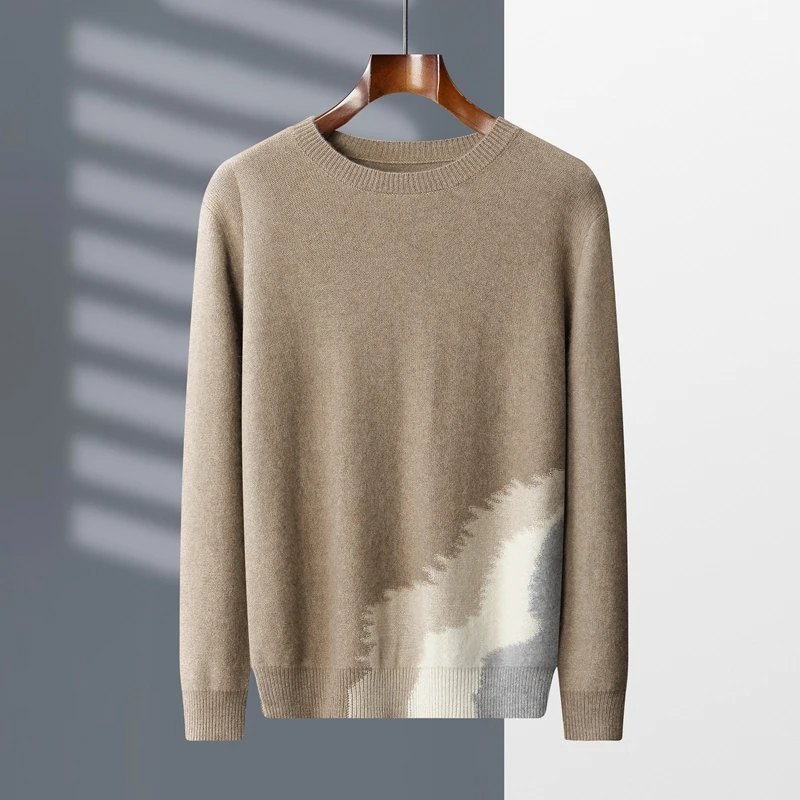 100 Cashmere Sweater Men's Round Neck Pullover Autumn and Winter New Fashion Pure Color Cashmere Shirt Knit Top