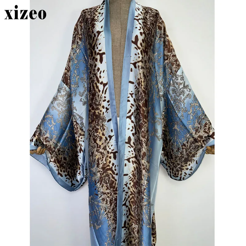 XIZEO  Summer Women Cardigan kaftan fashion sexy Boho African Holiday free size long Sleeve Silk feeling Robe kimono CAFTAN