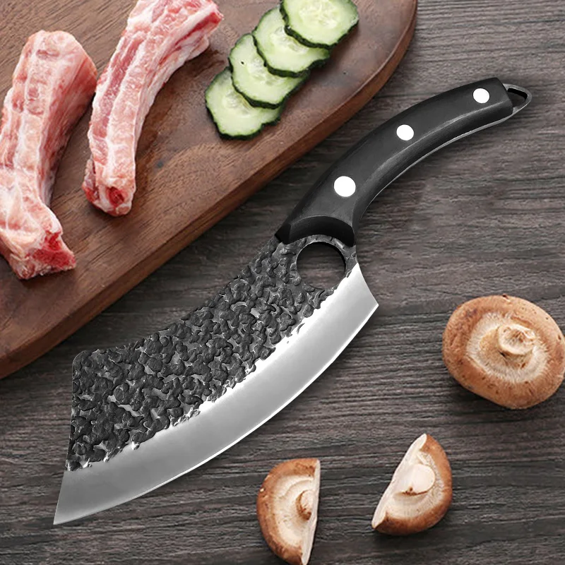 Stainless Steel Full-Tang Butcher Knife Forged Kitchen Chef Fillet Knife Slaughter Meat Cleaver Boning Fishing Cooking Knives